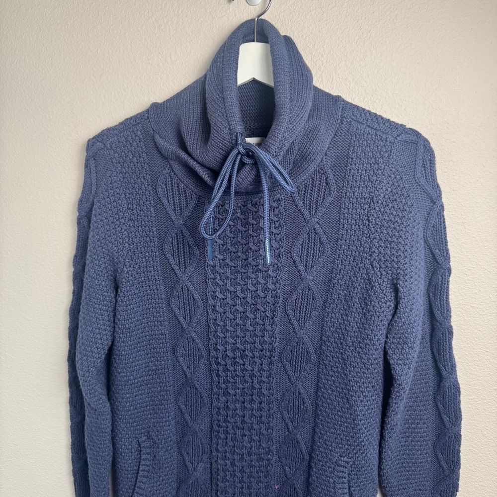 LL Bean Signature Sweater Women L Blue Cotton Funnel Neck Chunky Pocket Tunic - Picture 12 of 13